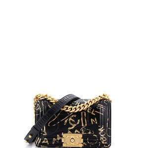 Chanel Small Boy Flap Bag Graffiti Crocodile Embossed Calfskin